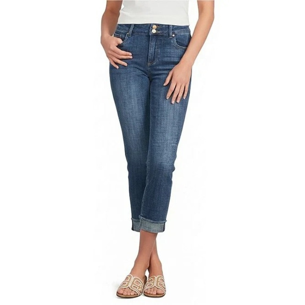 KUT From The Kloth Amy Crop Straight Leg Jeans Womens 4 Blue Mid Rise Raw Hem